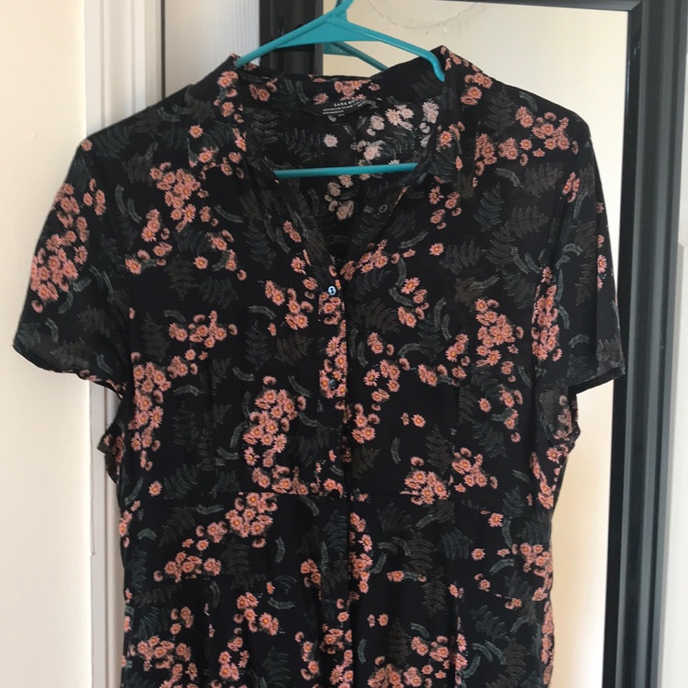 ZARA. Long button down floral dress.